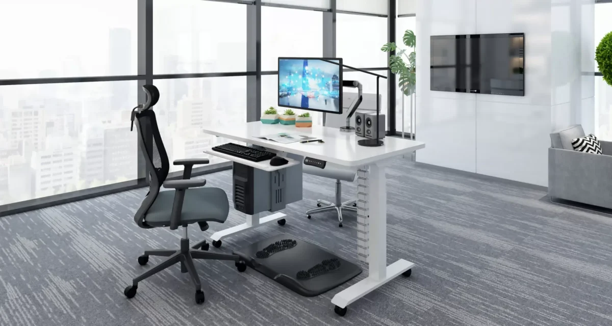 3 Stage Height Adjustable Desk in Office Setting